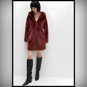 DKNY like new red faux furry coat